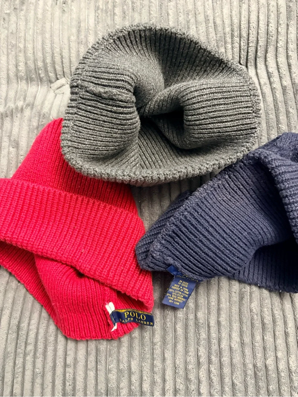 Polo by Ralph Lauren Mens Beanies - Gray, Navy & Red